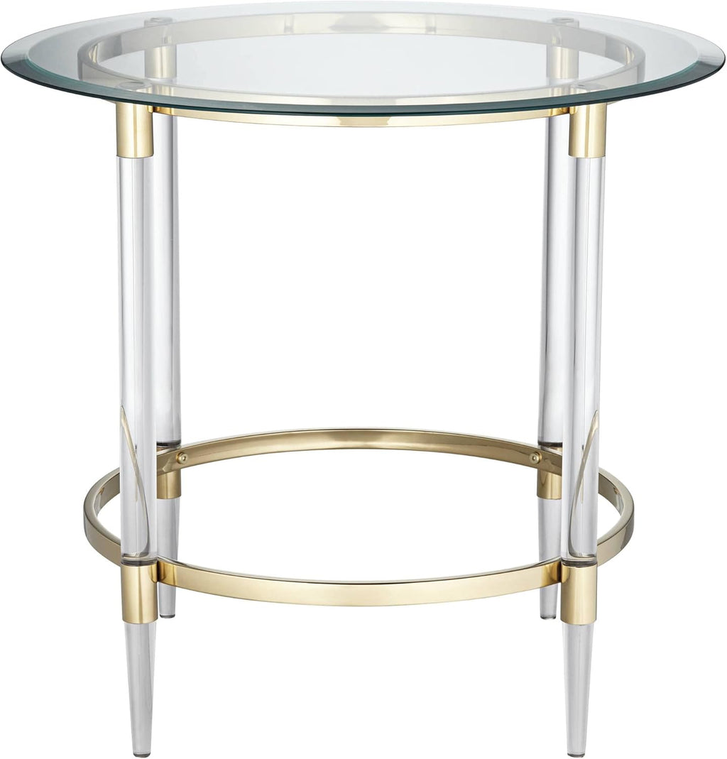 Clear Glass Round Side Table with Gold Rings P71112