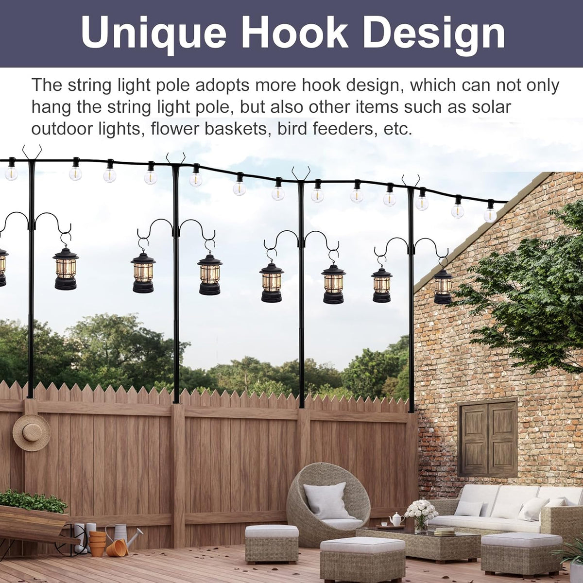 2 Pack Adjustable Metal String Light Poles H547