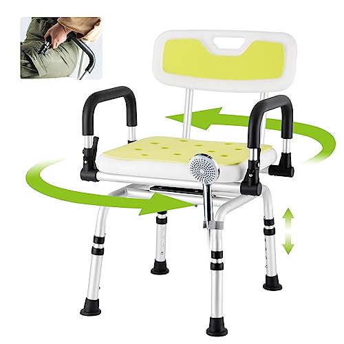 Swivel Shower Chair with Armrests and Back Padded Seat Adjustable Height J374850