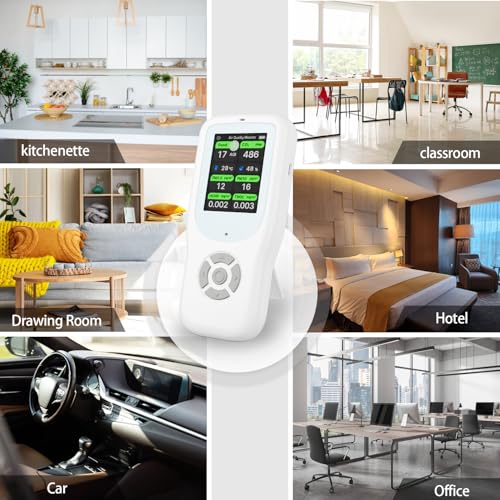 11-in-1 Air Quality Monitor with Stand for AQI, CO2, PM2.5, PM1.0, PM10, TVOC, HCHO, Particles, Temperature & Humidity (White-White) Y5851