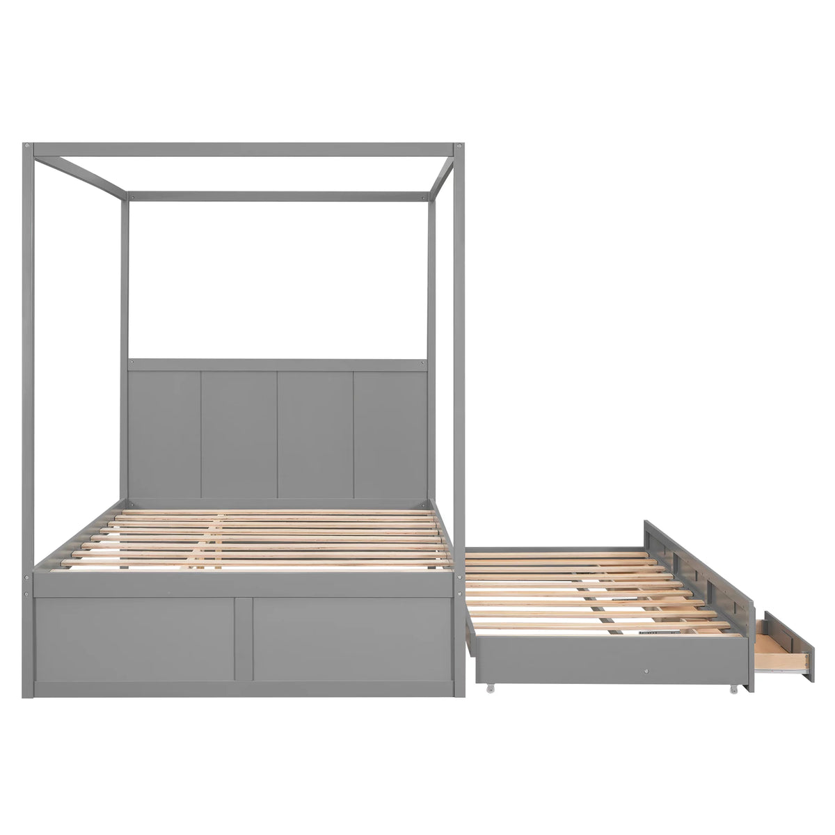 Gray Wooden Queen Platform Bed with Trundle and 3 Storage Drawers M708604