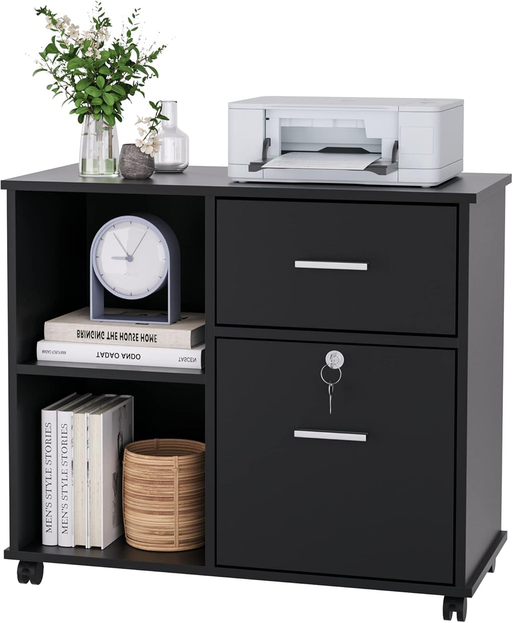 Black Wood Lateral File Cabinet with Lock I37452