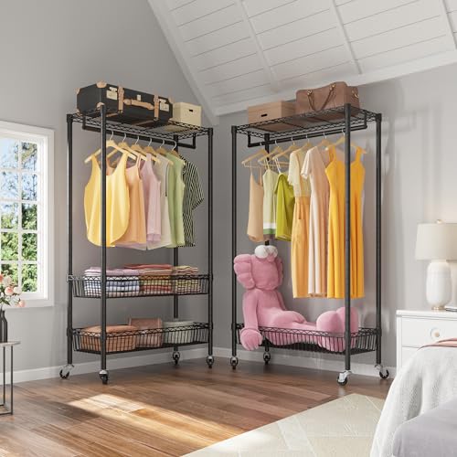 White Rolling Garment Rack with Basket Q12149