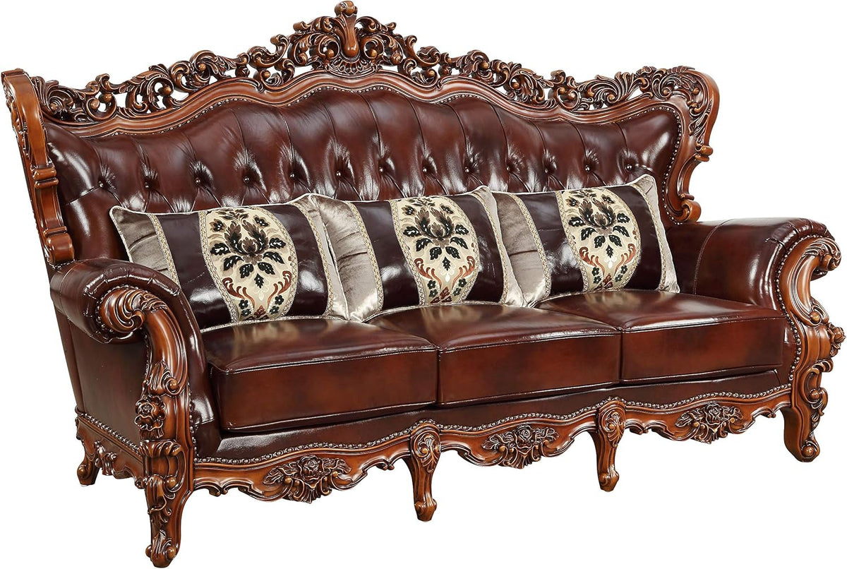 Cherry Top Grain Leather Match Sofa S881