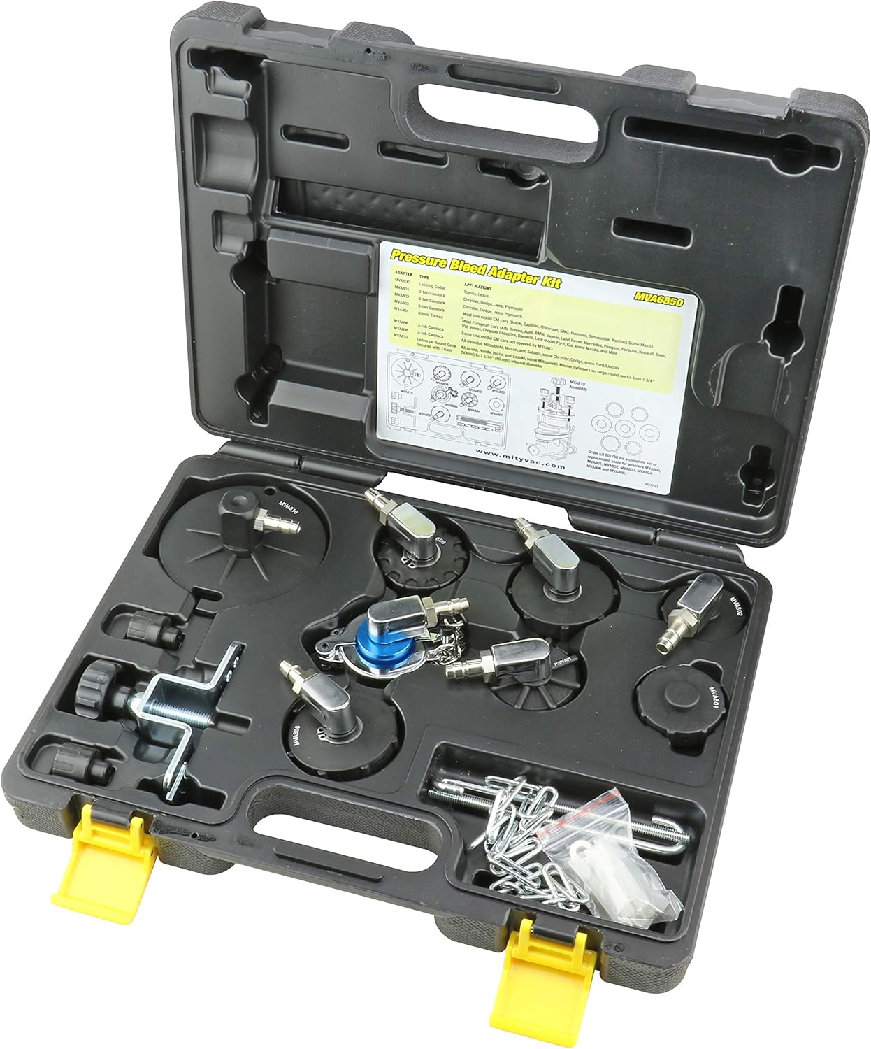 Professional Hydraulic Brake and Clutch Pressure Bleeding System with 7 Master Cylinder Adapters and Storage Case D128