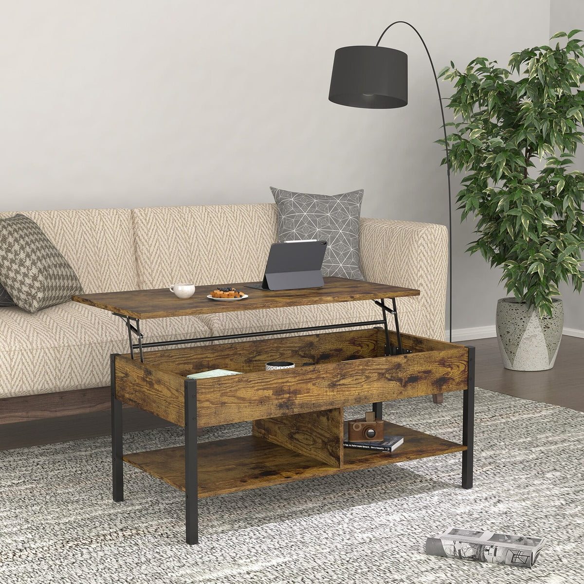 Brown Lift Top Coffee Table with Hidden Storage L40118