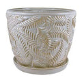 White 7 Inch Indoor Ceramic Planter Pot with Saucer and Drainage Hole U73758