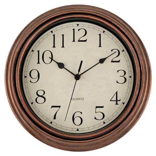 Retro Silent Non-Ticking Round Quartz Battery Operated Wall Clock 12 inch Bronze A525