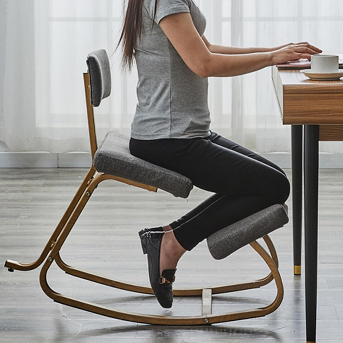 Gray Ergonomic Kneeling Chair with Back Support U63955