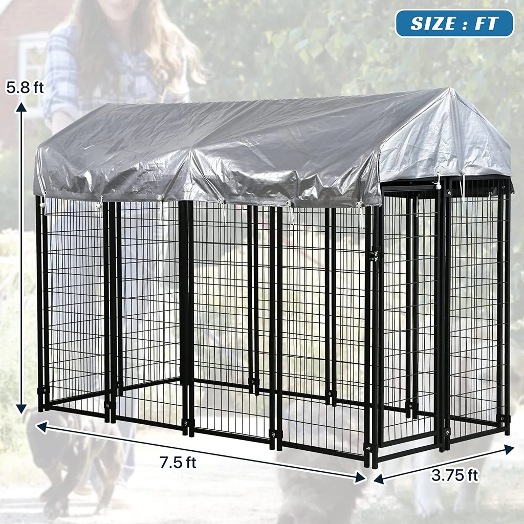 Extra Large Welded Wire Pet Playpen with UV Protection Waterproof Cover and Roof P258649