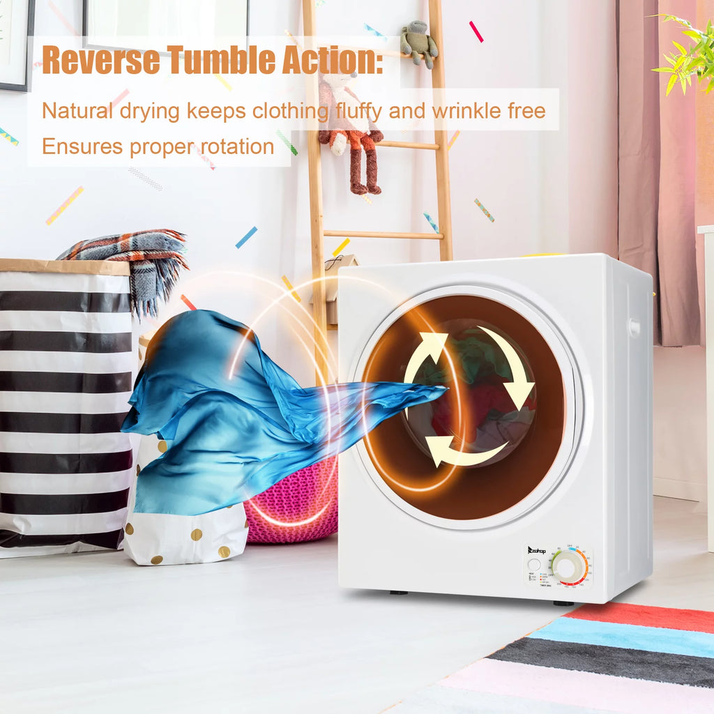 Portable 850W 1.6cu ft Front Load Electric Clothes Dryer with Stainless Steel Tub, White P164471