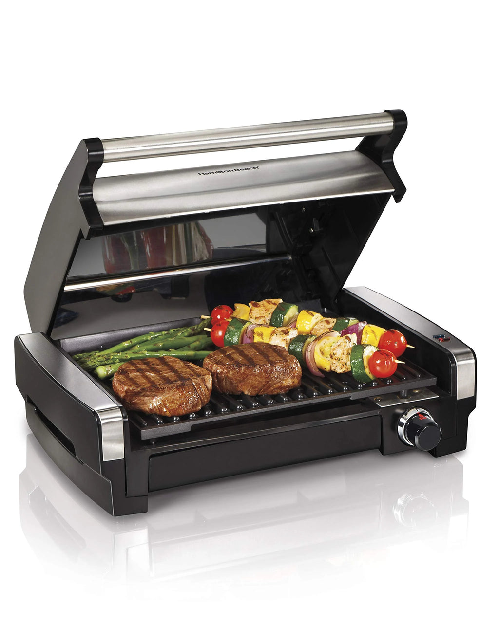 Electric Indoor Searing Grill with Adjustable Temperature Control, Removable Nonstick Grate, 118 sq. in. Surface, Stainless Steel F35669