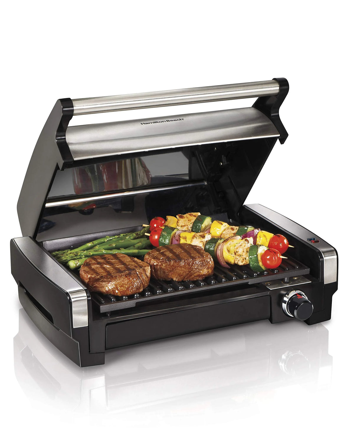 Electric Indoor Searing Grill with Adjustable Temperature Control, Removable Nonstick Grate, 118 sq. in. Surface, Stainless Steel F35669