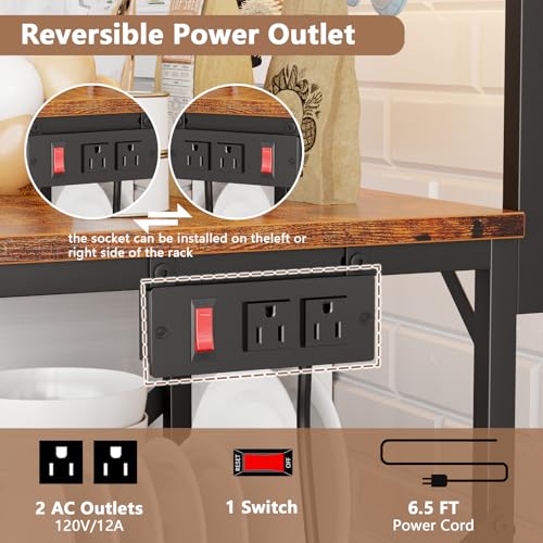 Rustic Brown 4 Tiers Kitchen Shelf Rack with Power Outlet O457685