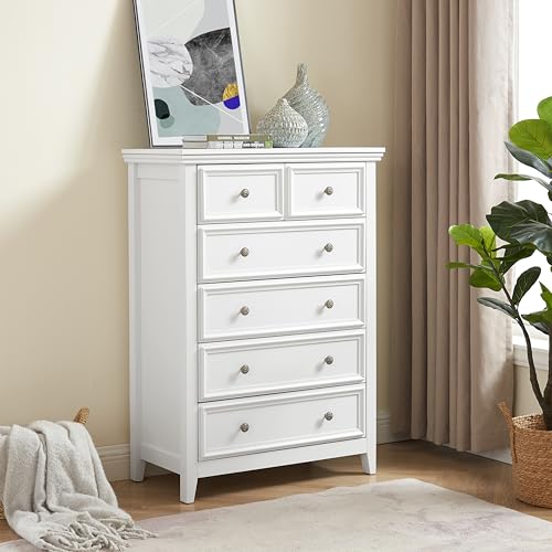 White 6 Drawer Dresser with Metal Handles W843
