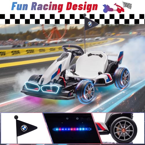24V 9AH Electric Go Kart with Adjustable Seat, 7.5 MPH Drift Kart, 2 * 200W Motors, Grey P8267