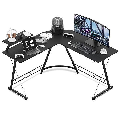 Black L Shaped Gaming Desk with Metal Frame B6460