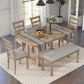 6-Piece Rubber Wood Dining Table Set with 4 Cushioned Chairs and Bench, Light Gray N7668