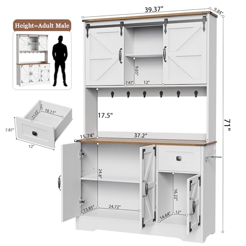 White Kitchen Pantry Cabinet with Charging Station and Microwave Stand X655
