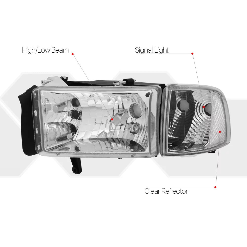 Chrome Housing Headlight Clear Corner Turn Signal Reflector G943008