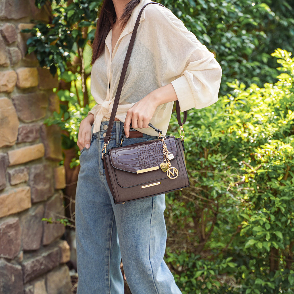 Croco Embossed Vegan Leather Shoulder Bag N44111