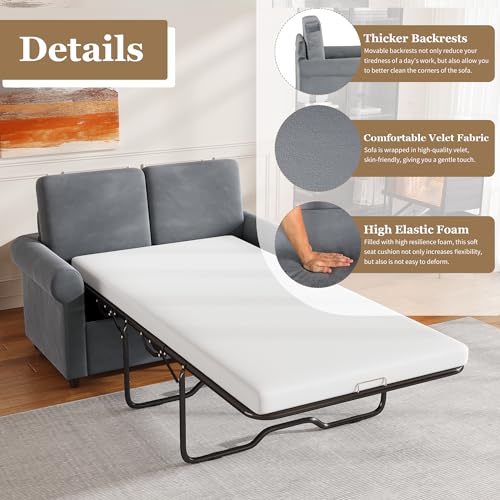 Gray Pull Out Sofa Bed with Twin Size Mattress Pad K622167