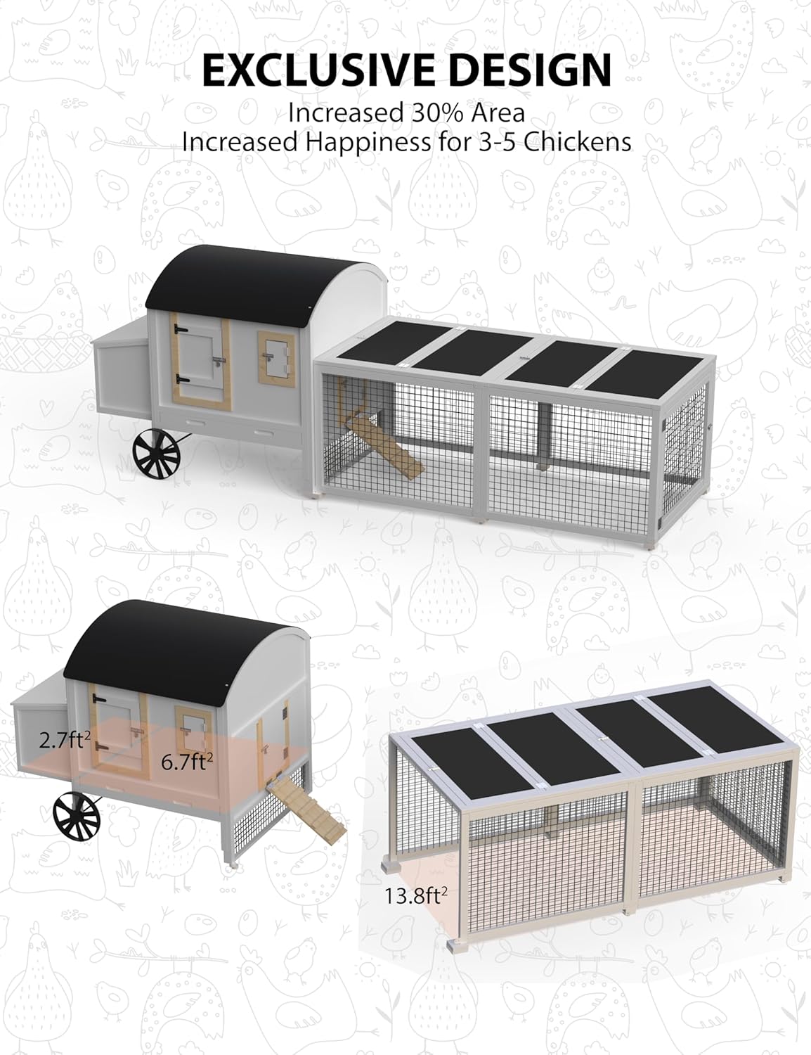 White Wooden Chicken Coop with Run M91547