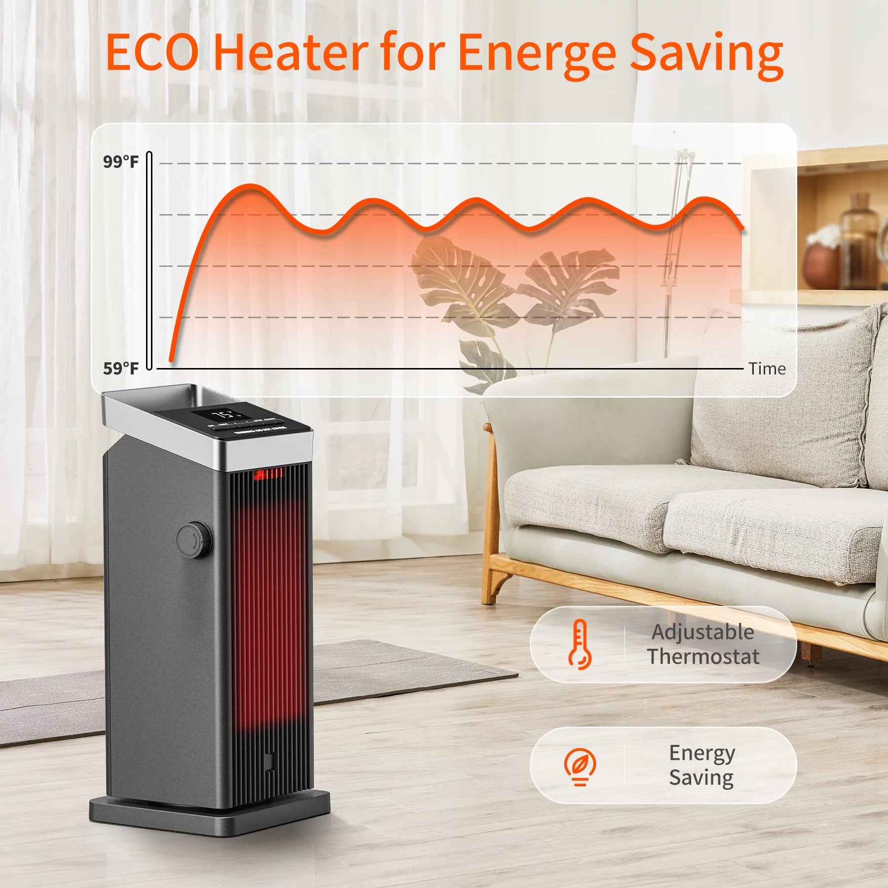 1500W Ceramic Heater with Thermostat and Remote Control D804