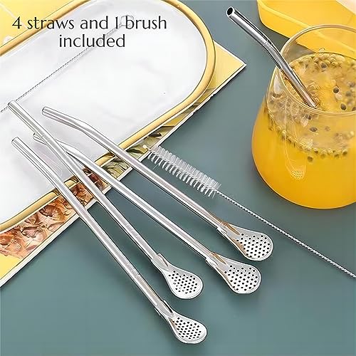 4pcs Stainless Steel Spoon Straws with Cleaning Brush I789873