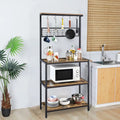 67" Wooden Rustic Brown Bakers Rack with 4 Storage Shelves & 10 Hooks O505