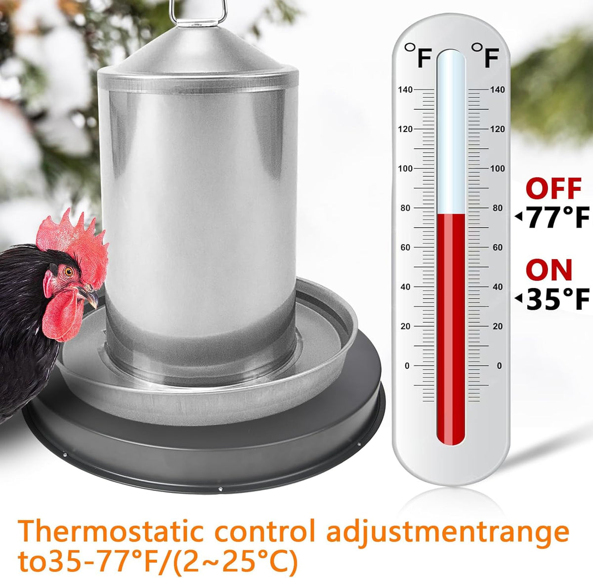15IN 125W Heated Chicken Waterer Base with Thermostat O8546