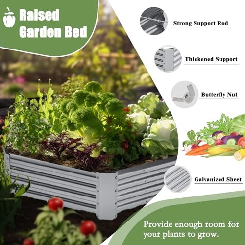Silver 8×4×1ft Galvanized Metal Raised Garden Bed Planter Box 2PCS B95678