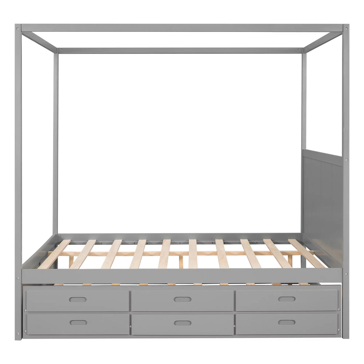 Gray Wooden Queen Platform Bed with Trundle and 3 Storage Drawers M708604
