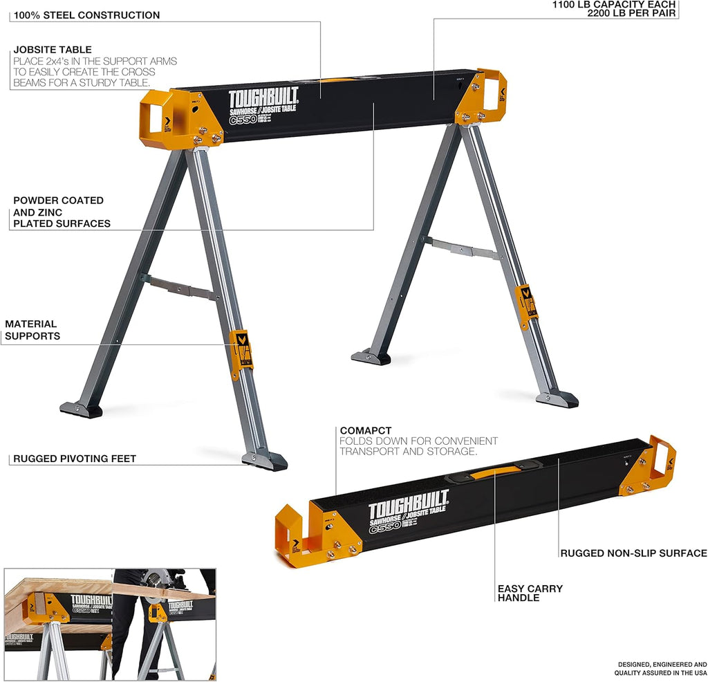 Folding Sawhorse/Jobsite Table, 100% High Grade Steel, 41.5-Inch S833
