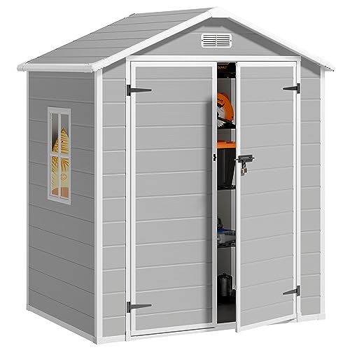Grey & White 5x3 FT Outdoor Resin Storage Shed with Floor and Lockable Door S864