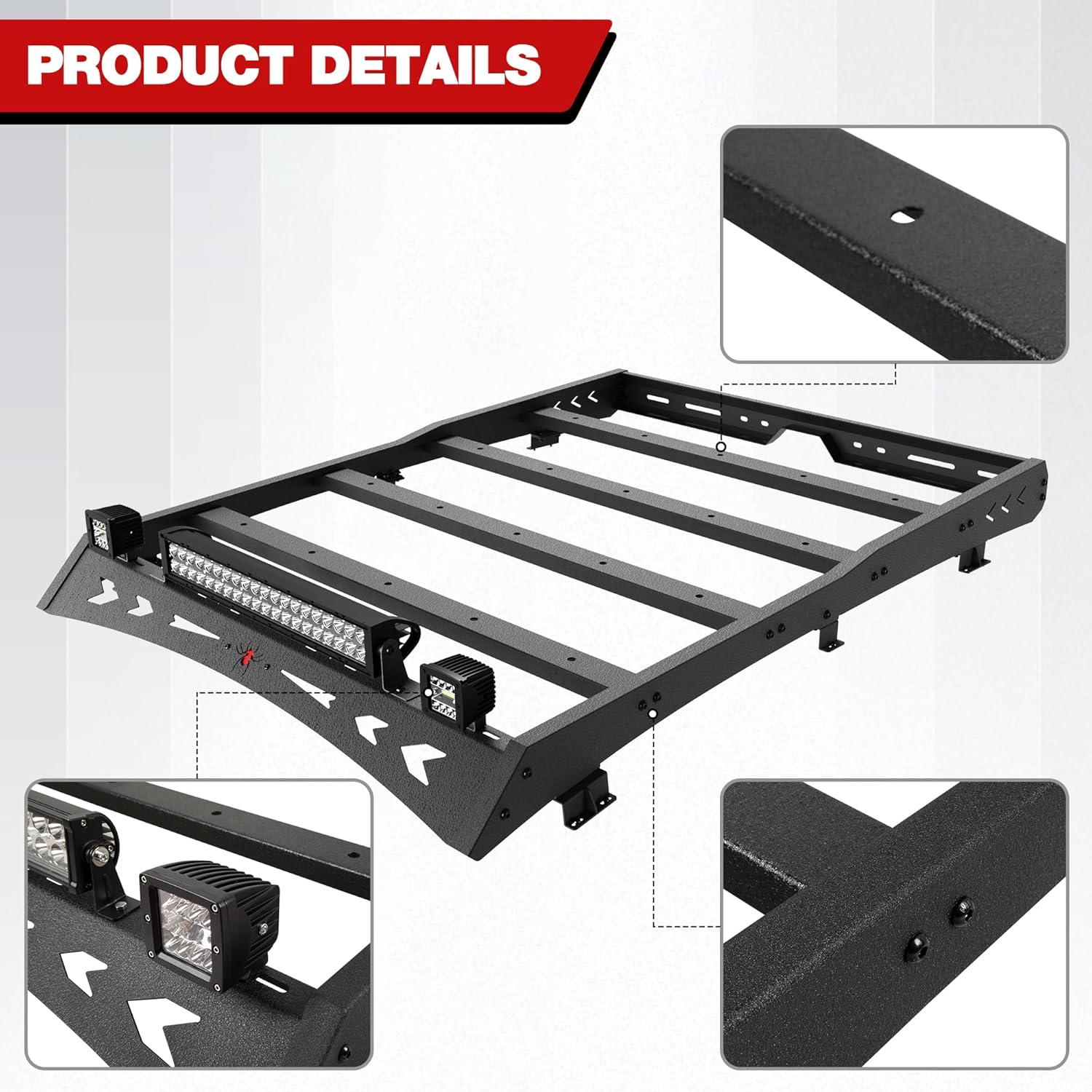 Heavy Duty Roof Rack Cargo Carrier with 2 LED Lights and 1 Light Bar H906465