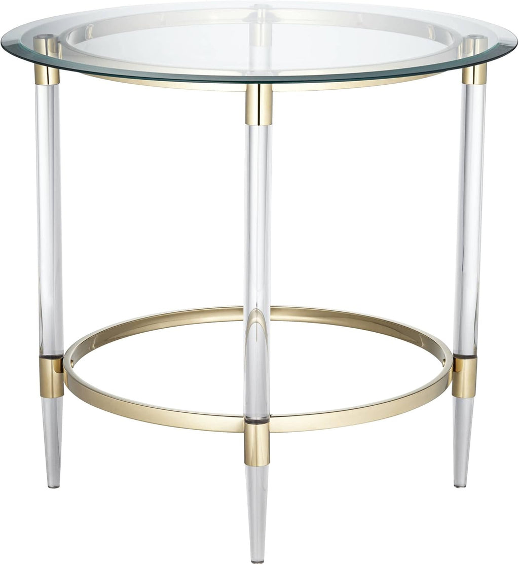 Clear Glass Round Side Table with Gold Rings P71112