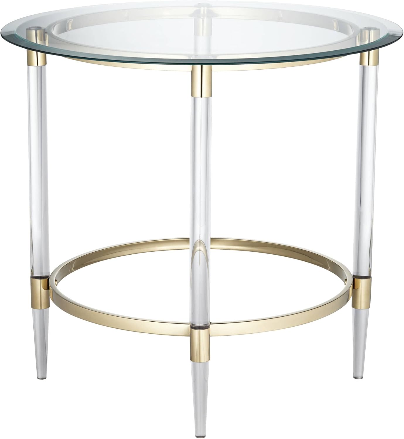 Clear Glass Round Side Table with Gold Rings P71112