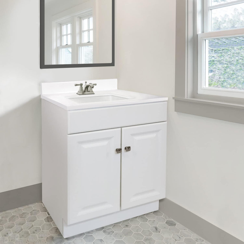 White 2-Door Bathroom Cultured Marble Vanity Top O454