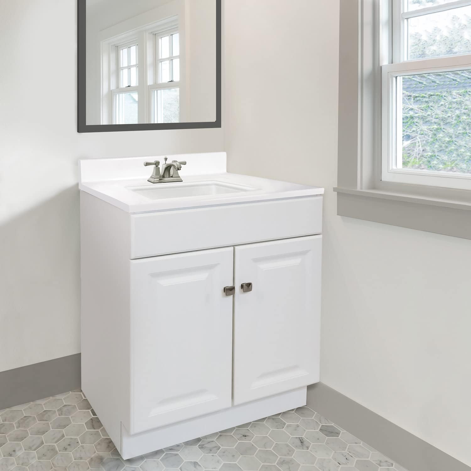 White 2-Door Bathroom Cultured Marble Vanity Top O454