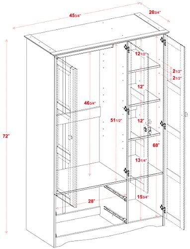 100% Solid Wood Armoire Wardrobe Closet, Java, 4 Shelves, 1 Clothing Rod, 2 Drawers, 1 Lock S495159