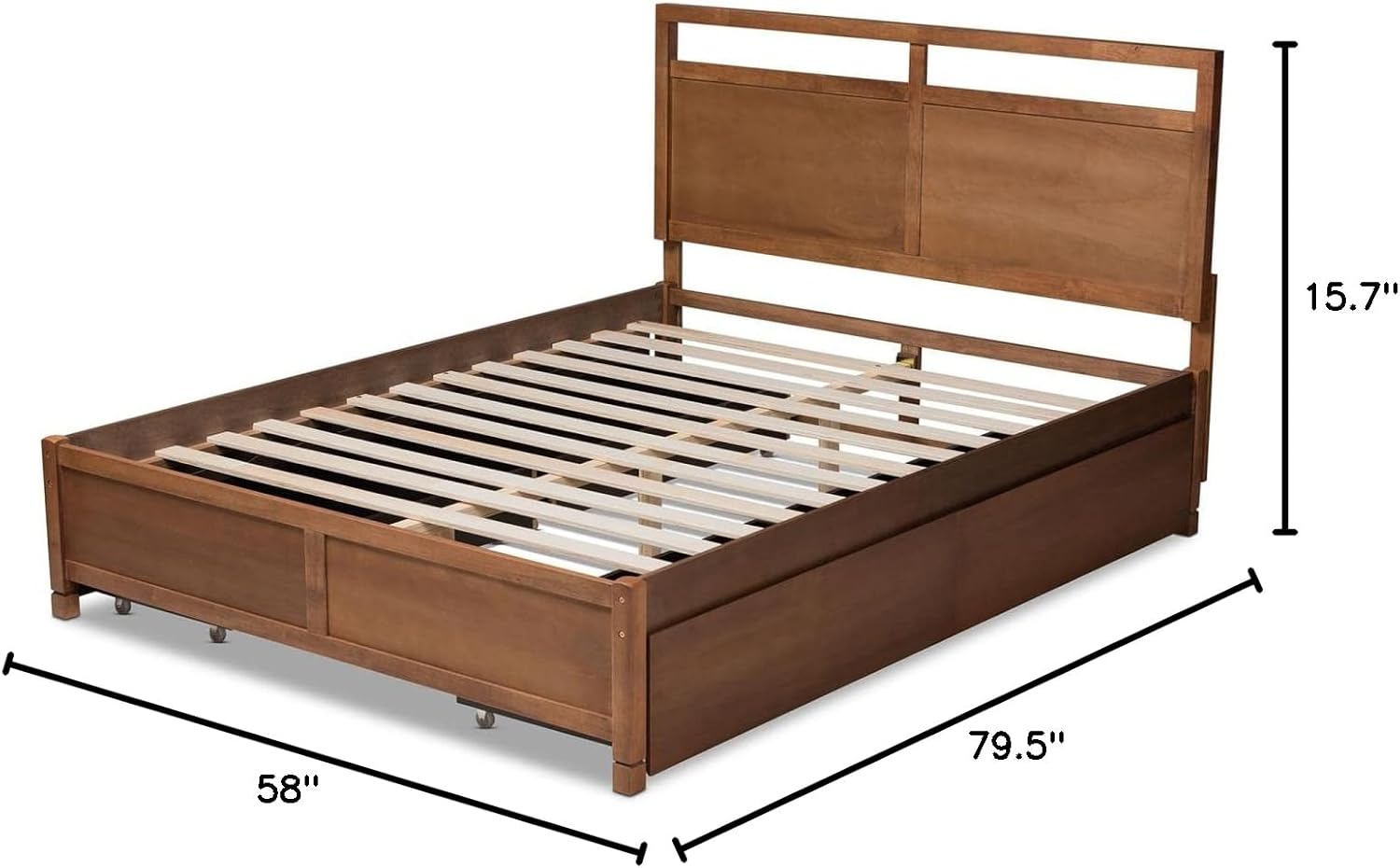 Walnut Brown Finished Wood Full Size 4-Drawer Platform Storage Bed W256