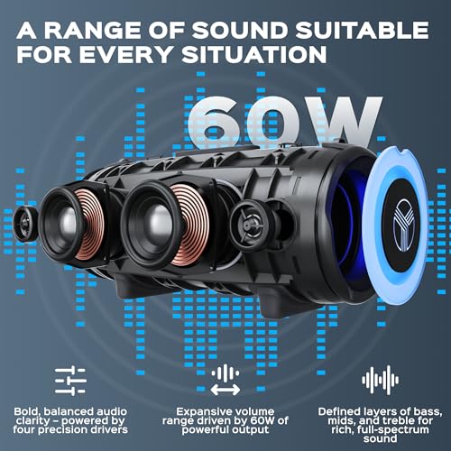 60W Stereo Wireless Speaker with Deep Bass, 20H Playtime, Waterproof D127269