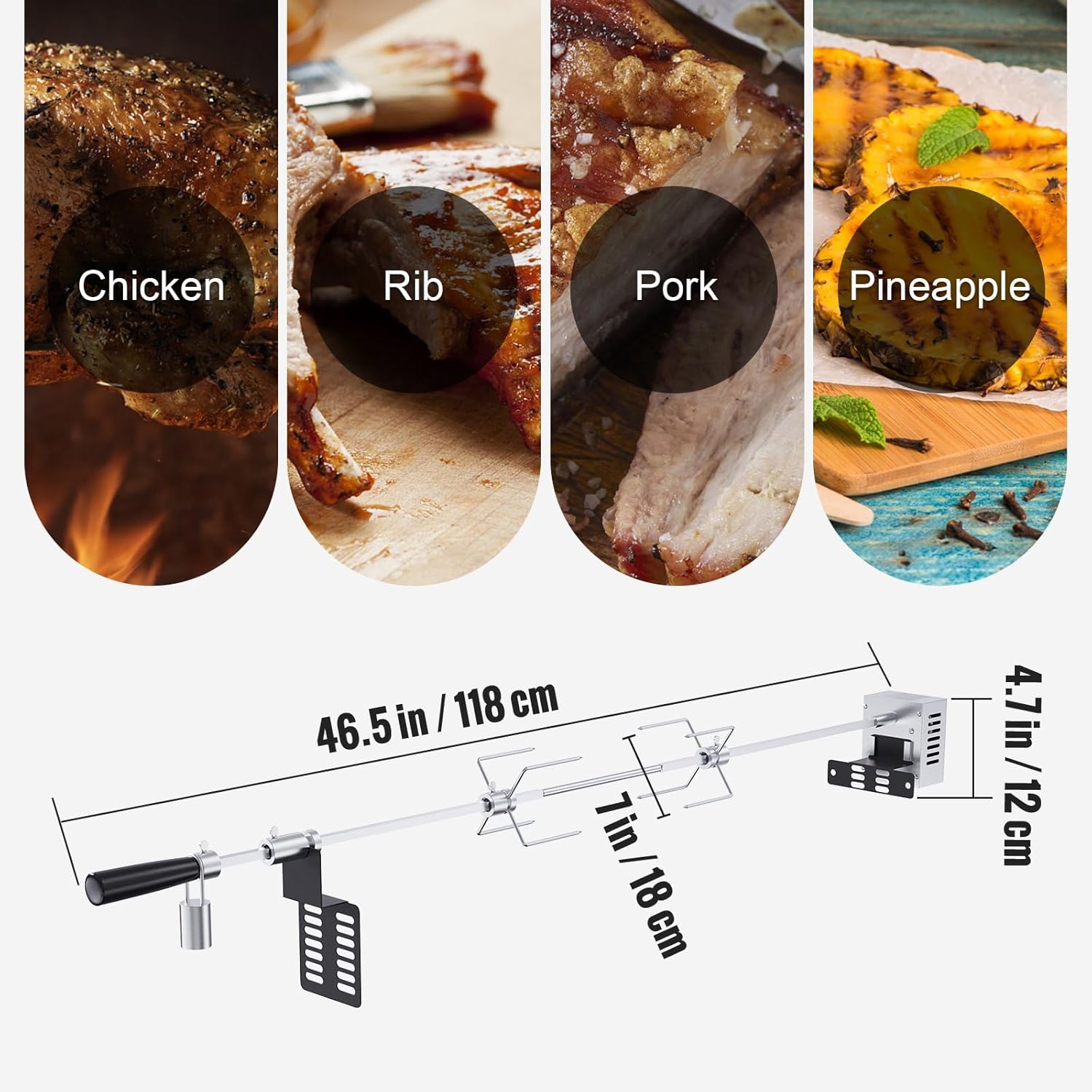 Heavy Duty Stainless Steel Grill Rotisserie Kit with 9W Motor - 32-Inch Hexagon Spit Rod - 26 Lbs Capacity O24442