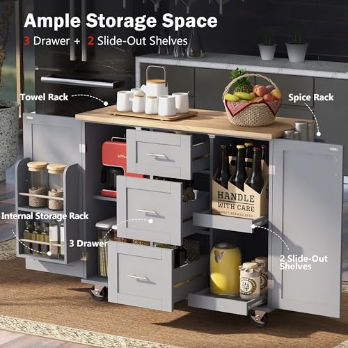 White Kitchen Island with Drop Leaf and 3 Drawer U3264