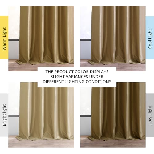Ruched Faux Dupioni Silk Curtains 50 X 96 (1 Panel), Flax Gold O999
