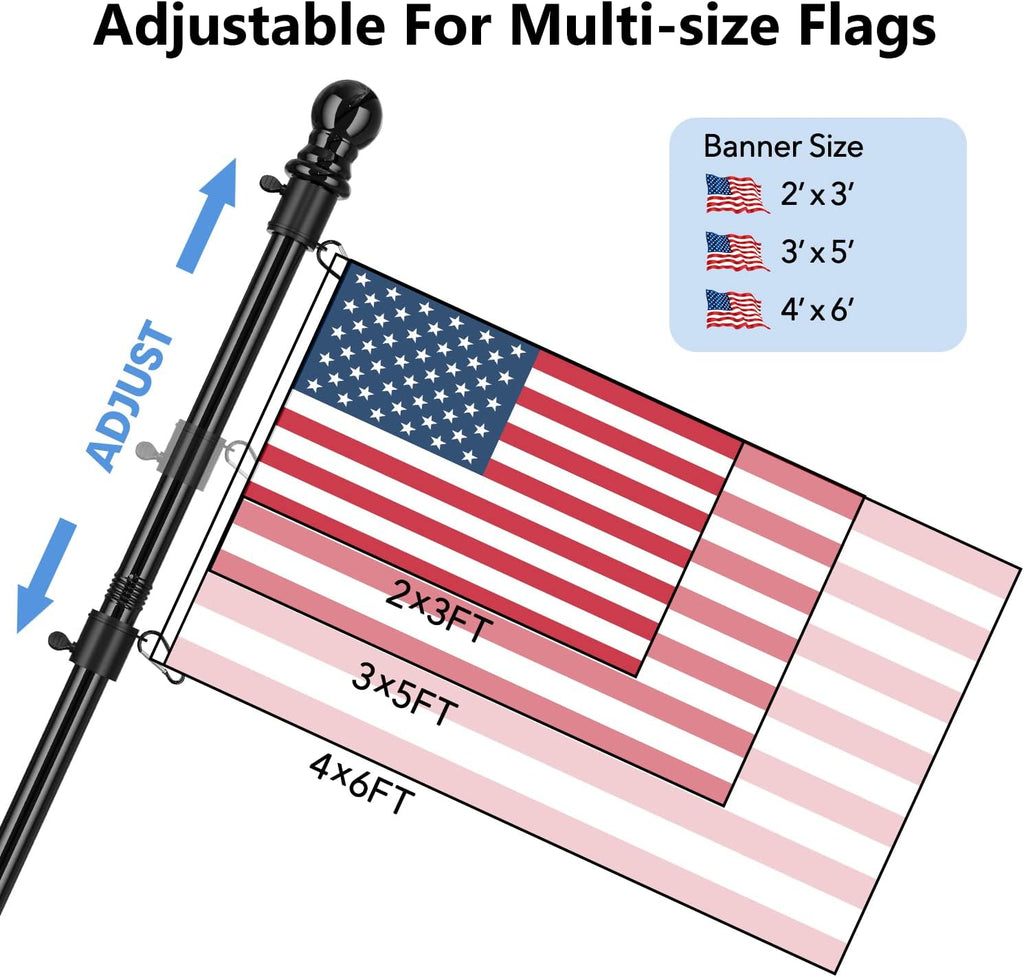 6FT Metal Flag Pole with Two-Position Bracket Holders Black P552