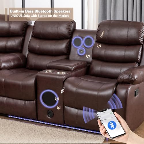 White PU Leather L-Shaped 9 Seater Reclining Sectional Sofa with LED Light Q98840