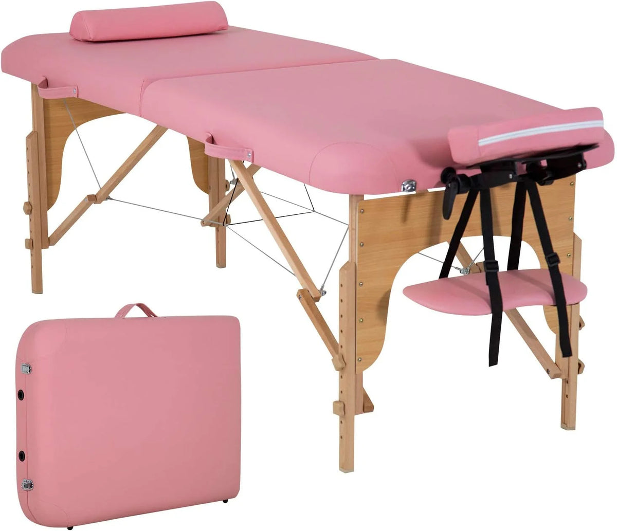 Portable Massage Table 73” L 28”W Height Adjustable with Bolsters Carry Case 2 Fold Black X641619
