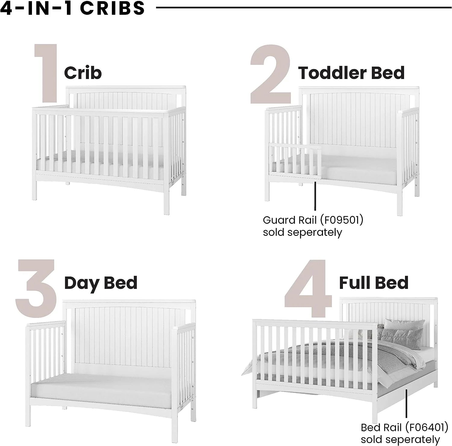 4-in-1 Convertible Crib, Matte White N229271